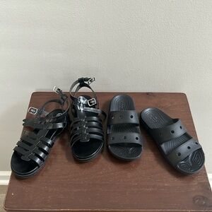 2 pairs of little girl size 2 black sandals